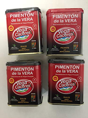 PIMENTON AHUMADO DE LA VERA CON DENOMINACIÓN DE ORIGEN PROTEGIDA. 3 LATAS DE 75 G DULCE Y UNA LATA DE 75 G PICANTE