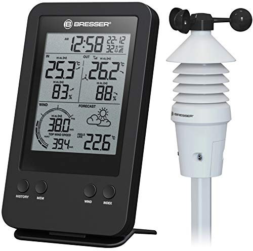 Bresser 7002531 Anemometro Professionale 3 In 1 con Terminale Collegato Tramite Segnale Radio