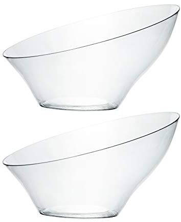 PLASTICPRO Disposable Angled Plastic Bowls Round Medium Serving Bowl, Elegant for Party's, Snack, or Salad Bowl, Clear Pack of 4