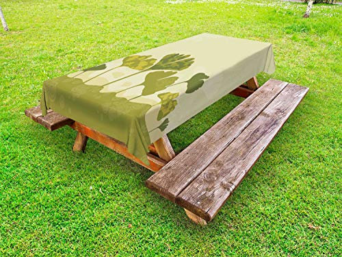 ABAKUHAUS Gingko Outdoor-Tischdecke, Natürliche Curved-Baum-Blätter, dekorative waschbare Picknick-Tischdecke, 145 x 210 cm, Olivgrün und Beige