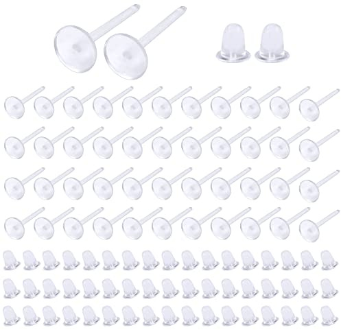 TOAOB 200 Piezas Tuercas de Pendientes Cierres Transparente de Goma Tapón de Seguridad Tope Posterior y 3 x 12 mm Pendientes de Plástico Planas para Hacer Joyería Bisutería Manualidades