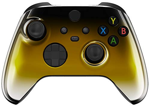 eXtremeRate Front Case für Xbox Core Controller, Custom glänzende Gehäuse DIY-Ersatz Hülle Shell Zubehör Set für Xbox Series X/S Modell 1914(Chrome Schwarz Gold Silber)-KEIN Controller