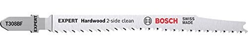 Bosch 100x EXPERT Hardwood 2-side clean T308BF Stichsägeblatt, 100-tlg. | für Kunststoffbeschichtete Platten, Multiplexplatte, Länge 117 mm, Professional Zubehör Stichsäge