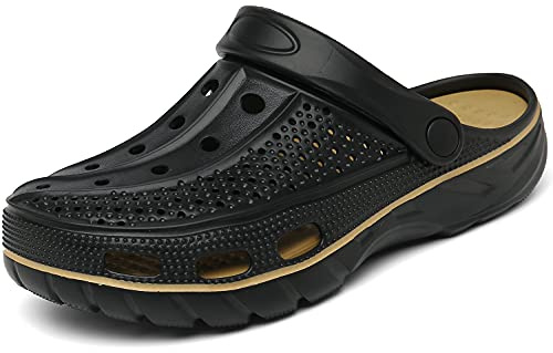 INMINPIN Sabots Femme Homme Confort Sandales D'Été Chaussures de Jardin Plage Piscine Pantoufles Exterieur, Noir Or, 46/47 EU