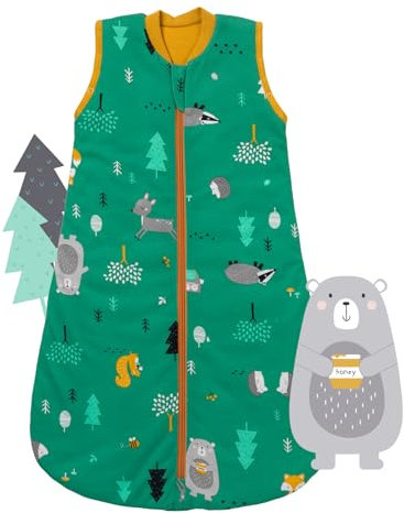 schlummersack 100% Bio Schlafsack Baby Sommer 90 cm dünn Waldtiere | Babyschlafsack Frühjahr Sommer 1.0 Tog 1 Tog Baby Schlafsack Sommer | Sommer Schlafsack Baby Bio Baumwolle