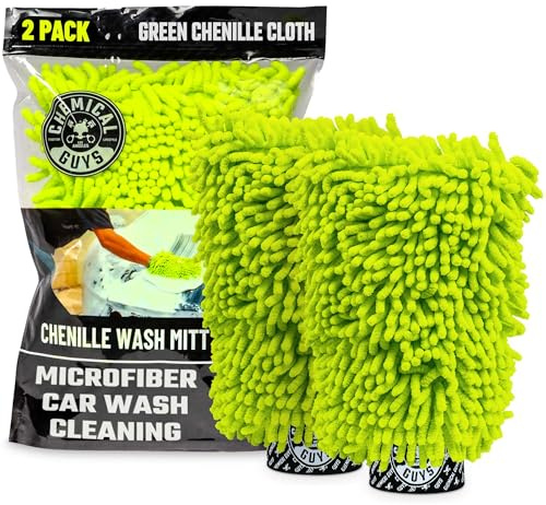 Chemical Guys Chenille Premium Scratch-Free Microfiber Wash Mitt for Car Washing - 2 Pack, Lime Green, Ultra-Soft Car Wash Gloves, Swirl-Free Finish, Safe for Trucks, SUVs, Motorcycles, and More
