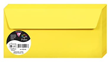 Clairefontaine 120019C - Packung mit 50 Umschlägen Pollen, selbstklebend, Marmorpapier, DL 11x22cm, 120g, Sonnengelb 1 Pack
