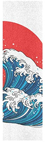 Wellen Japan Meer Sonne Muster Skateboard Griptape Rutschfest Griffband | Selbstklebend Longboard Griptapes Griffband(9x33in,44x10in 1pcs)