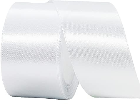 22m Satinband Geschenkband Weiß 50mm Breit,Auto Seidenband Weiß Dick Schleifenband Satin Dekoband Geschenkverpackung Deko Band Stoffband für Halloween Weihnachten Hochzeit Taufe Geburtstag DIY