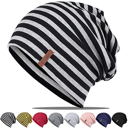 Mütze Damen Herren, Slouch Beanie Mütze, Weich Dünne Mütze aus Baumwolle, Leichte Atmungsaktiv Longbeanie, Jersey Chemo Mütze, Elastisch Laufmütze für Alle Jahreszeiten