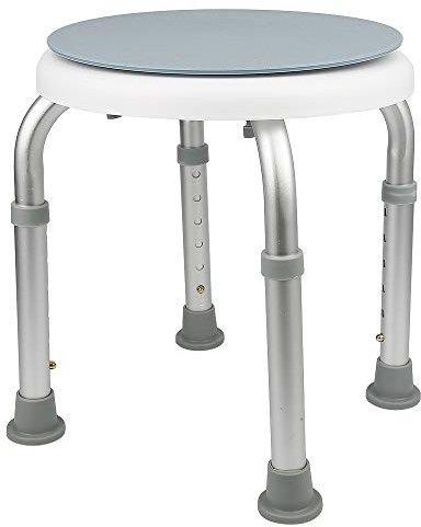 Duschhocker, Badhocker mit 360° drehbarem Sitz, höhenverstellbar auf 6 Ebenen, Duschstuhl mit rutschfesten Füßen, sicher und stabil, für ältere Menschen (33 x 33 x 36 – 51,5 cm)