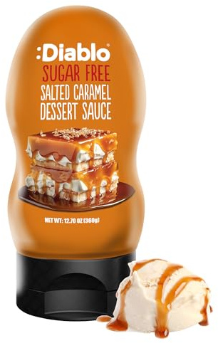 Salsa al caramello salato Diablo senza zucchero, sciroppo dessert keto-friendly, senza glutine e a basso contenuto di carboidrati, ideale per pancake, waffle, gelato, caffè, milkshake e dolci, 360 ml