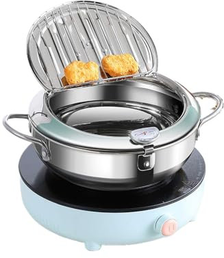 Freidora MOUMOUTEN Tempura, Freidora De Acero Inoxidable, Sartén Tempura De Estilo Japonés, Freidora Sin Recubrimiento, Olla Para Cocinar En La Cocina Con Termómetro(3.4L（24CM）)