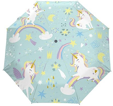 Kleine Tiere Einhorn Pferde Regenschirm Taschenschirm Kinder Jungen Mädchen UV-Schutz Auf-Zu Automatik Umbrella Verstärkt Winddichte Zusammenklappbar