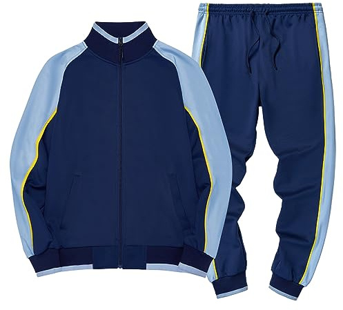 amropi Tute da Ginnastica Uomo Maniche Lunghe Felpa con Cerniera e Jogging Pantaloni Sportiva Set Blu Cielo Marina,XL