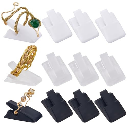 CRASPIRE 39 Uds 3 Estilos Expositor de Anillos Soporte de Anillo de Plástico Negro Blanco Transparente Soporte de Exhibición de Anillo Portátil Escaparate de Almacenamiento Rectangular Organizador