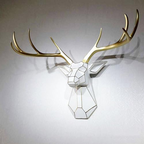 Große 3D Hirschkopf mit Geweih Wanddekoration Harz Wanddeko Geometrisch Tierkopf Wandskulpturen Moderne Wand Deko Skulptur Wandschmuck Wandskulptur Wandbehang für Wohnzimmer Schlafzimmer Wandbilder