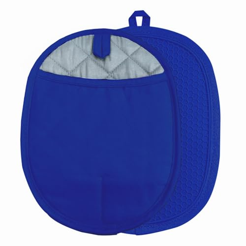 Silicone Pot Holders with Pockets Set of 2, Anti-Slip Ribbed Potholders for Kitchens, Heat & Water Resistant Hot Pads and Oven Mitts for Cooking Baking 9.8 x 7.5 Inch (Blue)