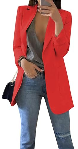 ZICUE Blazer da donna a maniche lunghe, aperto sul davanti, vestibilità rilassante, leggero, colletto con risvolto, giacche casual, Rosso, S