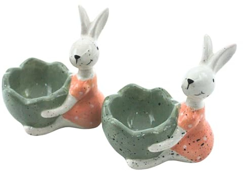 Keramik Hasen Eierbecher, Eierhalter, Dekohasen, in grün als 2er Set, Größe L/B/H: ca. 8 x 5,5 x 9 cm