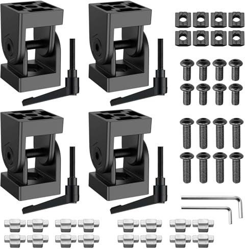 JiGiU 4PCS 3030 Pivot Joint Connector Aluminium Profile Extrusion Corner Connector Nut 8 Flexible Hinge 180° Rotation Zinc Alloy with Clamping Lever and Accessories for 3030 EU Standard-Black