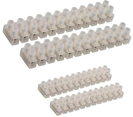 4 Pack of Electrical Connector Blocks, 3A, 15A, 12 Way White Terminal Block Electrical Connector Strips Flathead, Easy Attachment Holes, Multiple Outlet Connecting Design