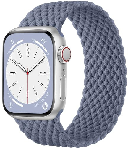 Maledan Tressé Bracelets Compatible avec Apple Watch Bracelet 45mm 42mm 44mm 49mm pour Femme Homme, Bracelet Stretch Alternative élastique de Sport pour iWatch SE Series 9 8 7 6 5 4 3 Ultra, BleuGris