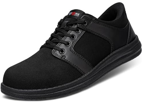 LARNMERN Slip On Safety Trainers Men Steel Toe Cap Work Shoes Safety Sneakers Lightweight Comfortable(9 UK, Black)