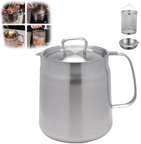 Generico 304 Stainless Steel Oil Filter Pot, 2 in 1 Oil Strainer Pot Fryer, Oil Pot with Strainer And Frying Basket, Stainless Steel Oil Filter Pot with Strainer for Kitchen (2L)