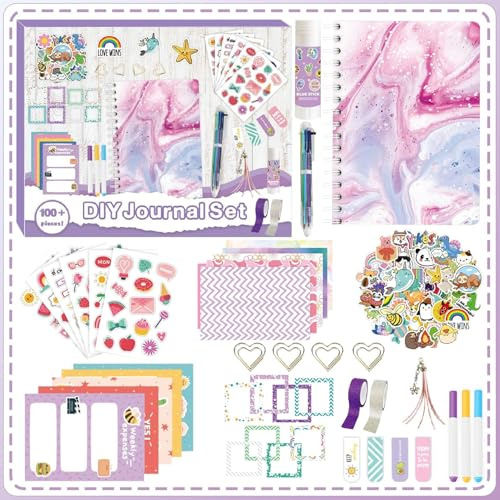 ROEOWENE 153 PCS Scrapbook Zubehör DIY Scrapbook Set Junk für Teenager-Lila | Journal Kit Sticker Scrapbooking Sticker Aesthetic A5 Notizbuch Bastelset Tagebuch Weihnachten Kreative Geschenke