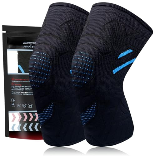 YOLONCE 2 Pezzi Supporto per Ginocchio da Uomo/Donna,Ginocchiera Ortopedica,Supporto per Artrite,Tutore Fascia Ginocchio per Sport,Blu,L