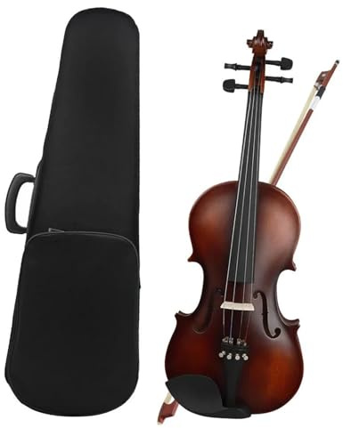Geige 4/4 Violine Akustische Massivholz Retro Matte Violino Linde Violine Mit Fall Bogen Saiten Schulter Rest Tuner Tuch(SET1)