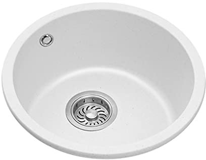 Lavello da cucina Lavello da cucina, rotondo, lavello piccolo, lavello in pietra di quarzo bianco, lavello da balcone da cucina, lavello sottopiano/bianco/46 cm