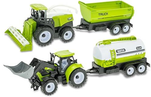 Teorema - Set Mietitrebbia e Trattore Giocattolo, Per Bambini, Motorizzati a Frizione, con Rimorchio e Benna