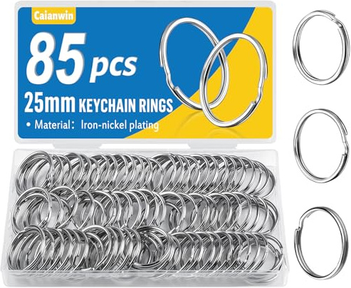 Caianwin 85/180 st nyckelringar, 25 mm delade ringar öglor metall liten nyckelring för bil, kontor, hem, nyckelringar, gör-det-själv och ornament, SILVER, 2.5 cm x 2.5 cm x 0.26 cm
