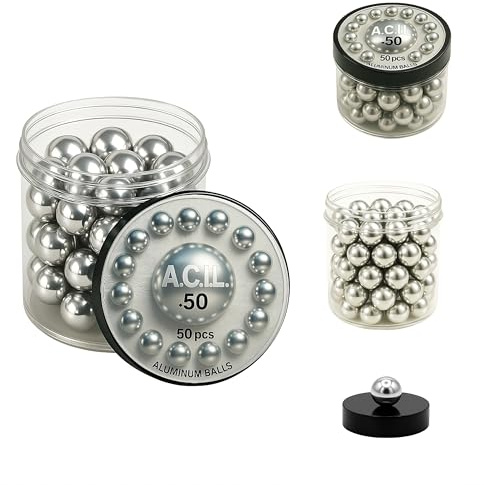 Bolas de aluminio premium calibre 50 – Proyectores mecanizados 12,5 mm (50 unidades) – Ammo de aluminio sólida para pistolas HDR y HDP – Reusable, acabado pulido