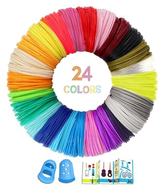 Vahlbeste 3D Stift Zubehör PLA 24 Farben 1,75 mm 120M für MYNT3D, SCRIB3D | 3D Stift Filament mit Vorlagen & Silikon-Fingerhülle, Filament 3D Stift Je 5M