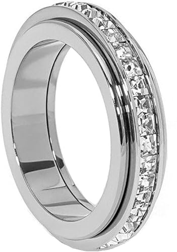 VCCKNB JEWELRY Zappelringe gegen Angstzustände, Zirkonia-Drehring, Anti-Angst-Ringe für Frauen und Mädchen, Stress-Sorgen-Ring, Meditationsring, Bandring (Silber, T)