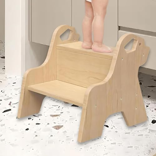 Sgabello a Gradini per Bambini con 2 Gradini, Sgabello a Gradini per Bambini con Maniglie e Cuscinetti Antiscivolo per Bagno, Cucina e Cameretta