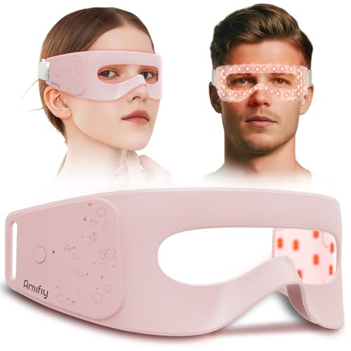 Amifiy Red Light Therapy for Eyes, 4-in-1 3 Minutes Treatment Under Eye Red Light Mask, Targets Fine Lines, Eye Bags, Wrinkles & Dark Circles, Rejuvenating Eye Massager for Men Women (Pink)