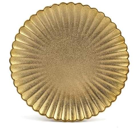 Bafnsiji Assiettes de présentation en Or, Assiettes de présentation en céramique dorée au Design Vintage pour Les décorations de Table, Chargeur Rond pour Assiette de dîner, Mariage, fête,21cm