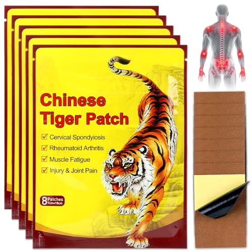LYPPUL 40 Pièces Patch Anti Douleur, Patch Chauffant Dos, patch De Soulagement Douleur Tigre pour douleurs Musculaires et Articulaires, pour soulager douleurs au cou, aux épaules, à taille et au dos