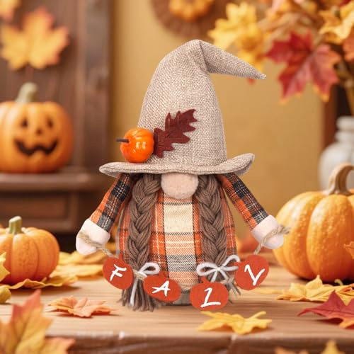 GZWY Decorazione autunnale a forma di gnomo, 2 pezzi, decorazione autunnale, gnomo, bambola con zucca, girasole, decorazione autunnale, per interni senza volto, gnomo per giorno del Ringraziamento