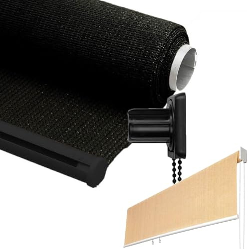 Estor enrollable para exteriores, estor impermeable para pérgola con barra de aleación de aluminio para terraza, balcón y jardín, color negro, 120 x 180 cm