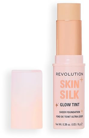 Revolution Skin Silk Glow Tint Barra de Base Ligera – Piel Radiante, Disimula Imperfecciones y Suaviza Líneas Finas, Tono Fair, 8g