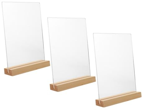 Alipis 3 piezas Soporte de Sobremesa para Menú Transparente Acrílico con Base de Madera Resistente y Diseño para Exhibición Profesional Restaurantes y Tiendas