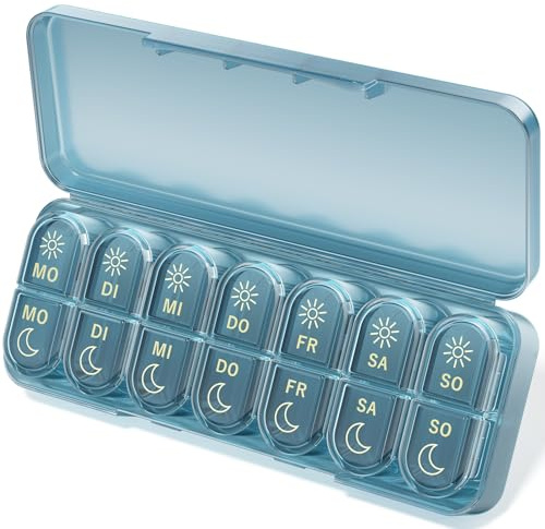 Betife Tablettenbox 7 Tage Morgens Abends, Pillendose Klein für Unterwegs | Tragbar, Leicht, Reisefreundlich, BPA Frei, Einfach zu öffnen, Medikamentenbox 7 Tage für Medikamente, Vitamine, Fischöl