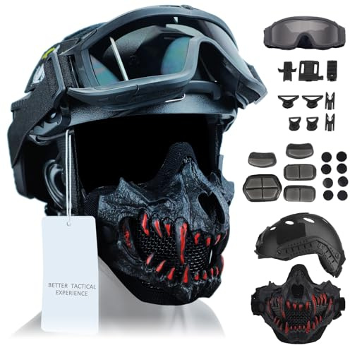 Conjunto de Casco Táctico Ciclismo Incluye Gafas de Paintball Antivaho de Alta Definición y Máscara Táctica Resistente