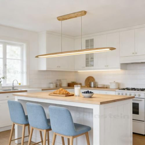 Dimmbar LED Pendelleuchte Esszimmer Holz, Esstischlampe Hängelampe Linear Design Hängeleuchte Esstisch lampe mit Fernbedienung Moderne LED Pendellampe Höhenverstellbare Büro Küche (Holz, 100)