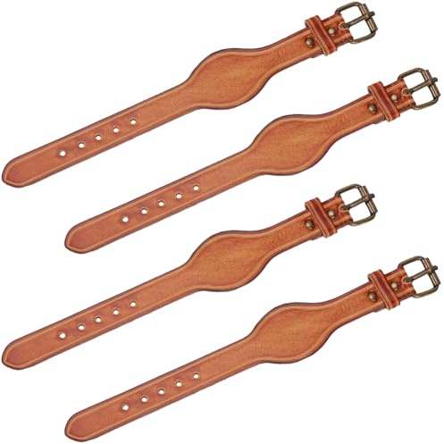CALFOVERA 4 Stück Steigbügelriemen Aus Rindsleder Braun Verstellbar Western Stil Schwer Beschwert Vintage Form Konturierte Fender Sattelriemen Ersatz Mit Eisenschnallenverschluss Für Pferde
